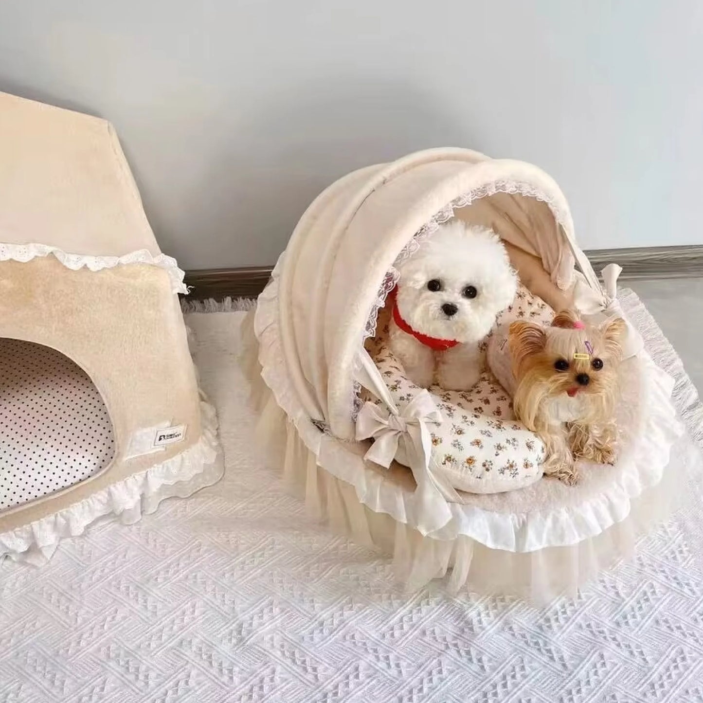 Fluffy Princess Luxury Winter Warm Deluxe Dog Cat Pet Cradle Folding Bed Sofa with Fleece Plush Velvet Items Couch