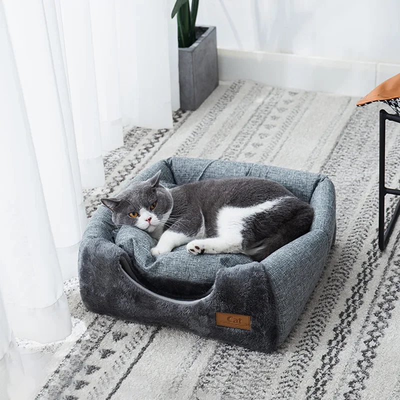 Casa de gato cálida de invierno, colchón para dormir para gatitos Thichen, camas triangulares pequeñas y medianas para mascotas para perros para todas las estaciones, Universal