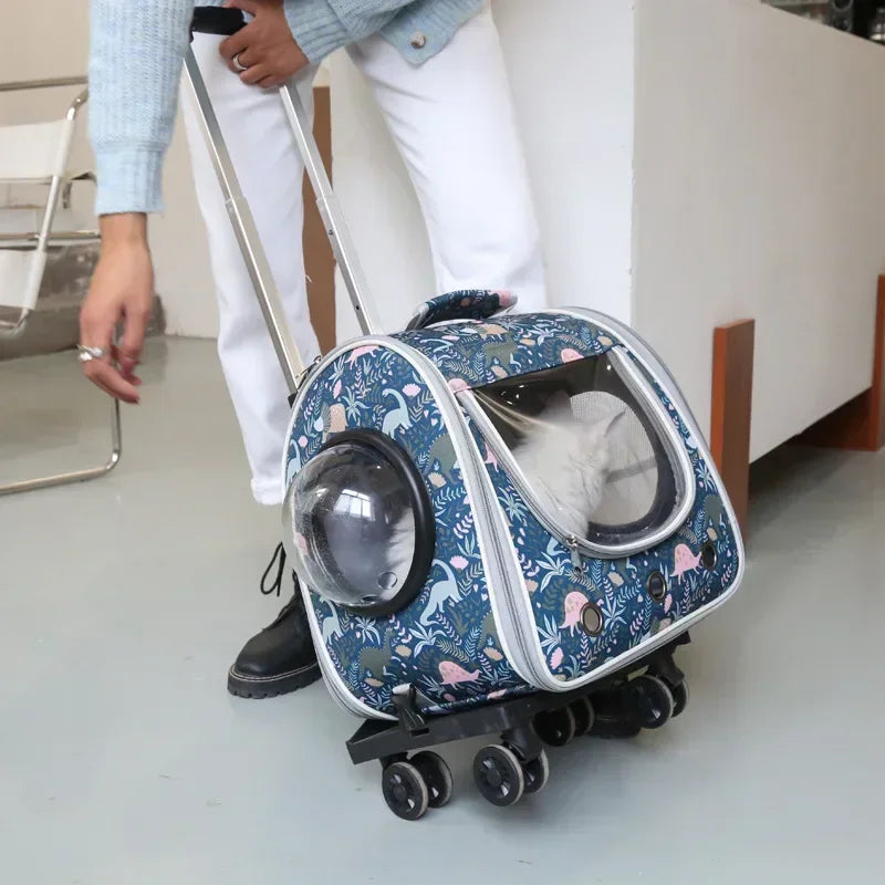 Mochila Gato grande 2 en 1, cochecito, transportador para mascotas con ruedas, bolsa portátil con varilla para mascotas, bolsa de viaje plegable para gatos y perros