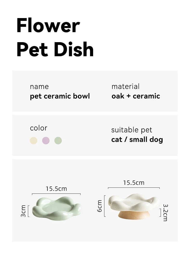 Bol en céramique pour chat, petit animal de compagnie, mangeoires surélevées pour nourriture et eau, chiot, chien, assiette à boire avec support en bois