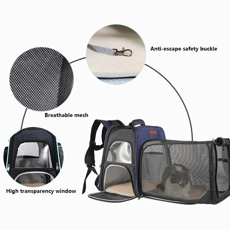 Sac à dos extensible pour animaux de compagnie, avec roulettes, grande capacité, respirant, pliable, à bandoulière pour chat, chariot pour chiot