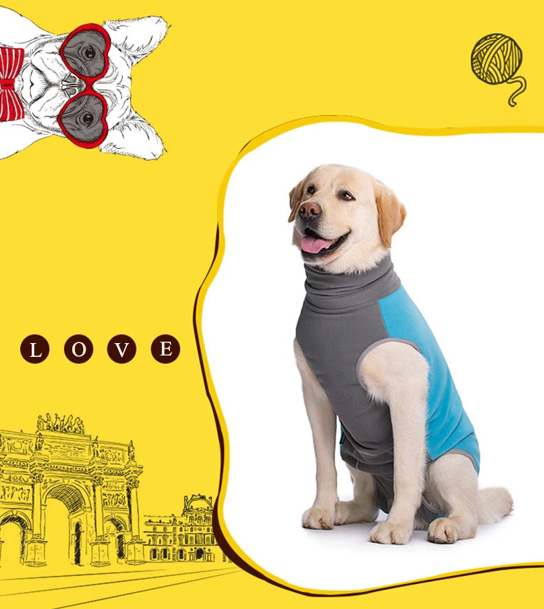 Winter Dog Recovery Suit Back Zipper Fleece Dog Clothes Cuttable Closed Tummy Sleeveless Turtleneck Pet Jumpsuit for Large Dogs Fashion Style