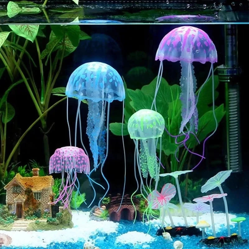 Artificial Swim Glowing Fluorescent Jellyfish Aquarium Decoration Fish Tank Underwater Plant Marine Aquatic Landscape Ornament