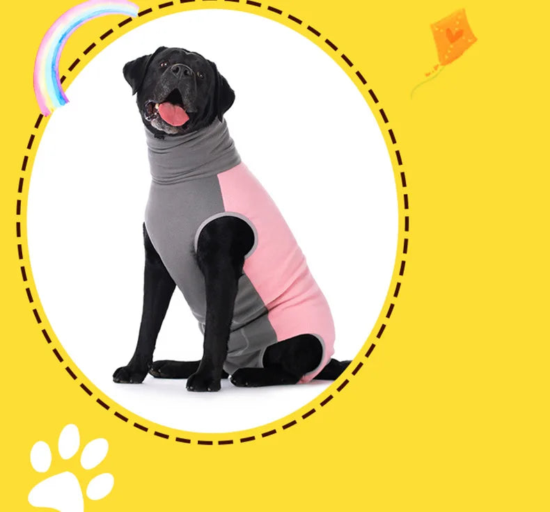 Winter Dog Recovery Suit Back Zipper Fleece Dog Clothes Cuttable Closed Tummy Sleeveless Turtleneck Pet Jumpsuit for Large Dogs Fashion Style