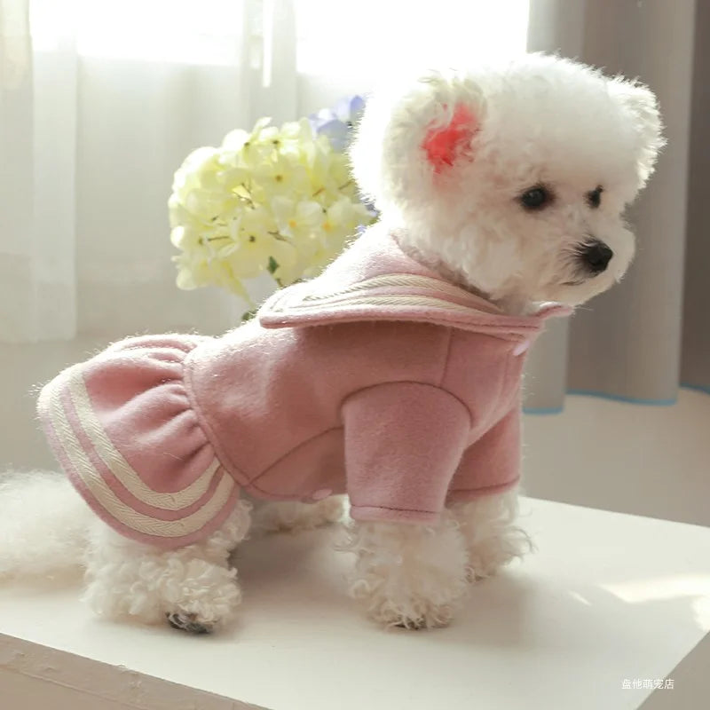 Ropa para mascotas, vestido de princesa dorado rosa cálido grueso para otoño e invierno, adecuado para perros pequeños y medianos, 1 ud.