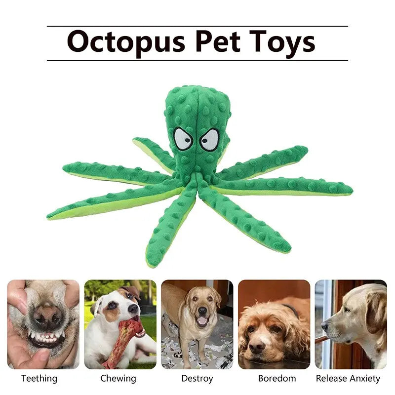 Juguetes de peluche para perros, pulpo, juguetes para perros chirriantes para la dentición, juguetes interactivos suaves y duraderos para masticar perros para cachorros