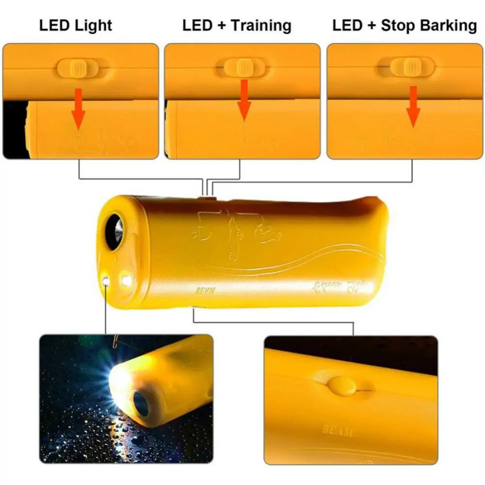 Repelente de perros 3 en 1, Dispositivo contra ladridos, suministros de entrenamiento para Control de ladridos y parada ultrasónica con linterna LED, productos para perros