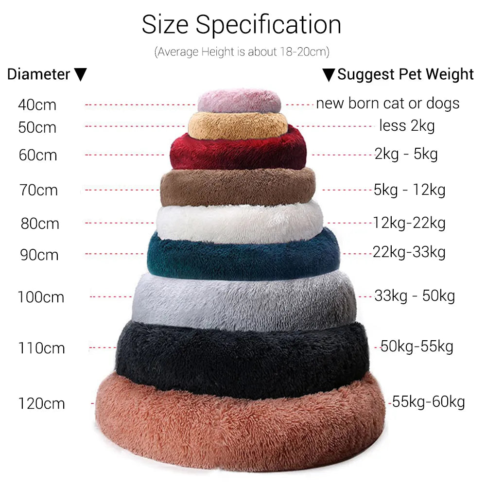 Washable Dog Bed with Zipper Luxury Long Plush Fur Round Donut Bed for Dogs Cat Super Soft Warm Removable Cover Dog Bed Sofa Mat