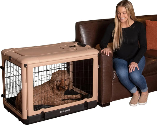 Pet Gear Caisse en acier à 4 portes « The Other Door » pour chiens/chats avec porte de style garage, comprend un lit en peluche + un sac de voyage, sans outils