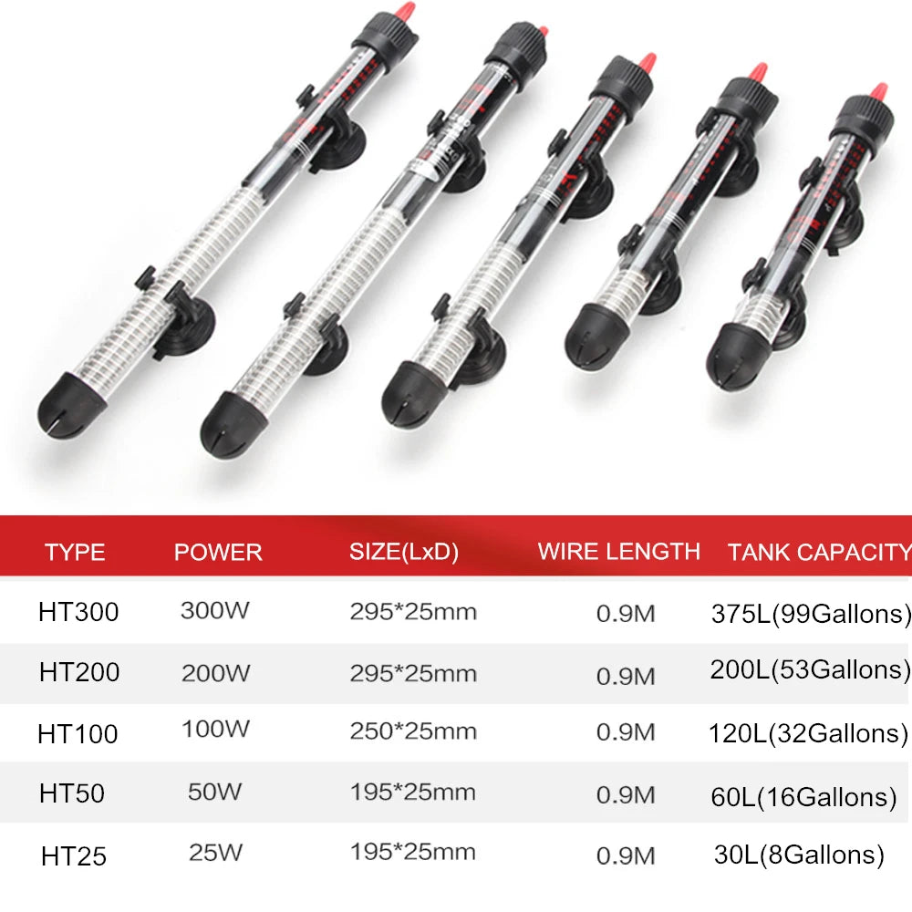 110v-220v Adjustable Temperature Thermostat Heater Rod 25W/ 50W/ 100W/ 200W/ 300W Submersible Aquarium Fish Tank Water Heat