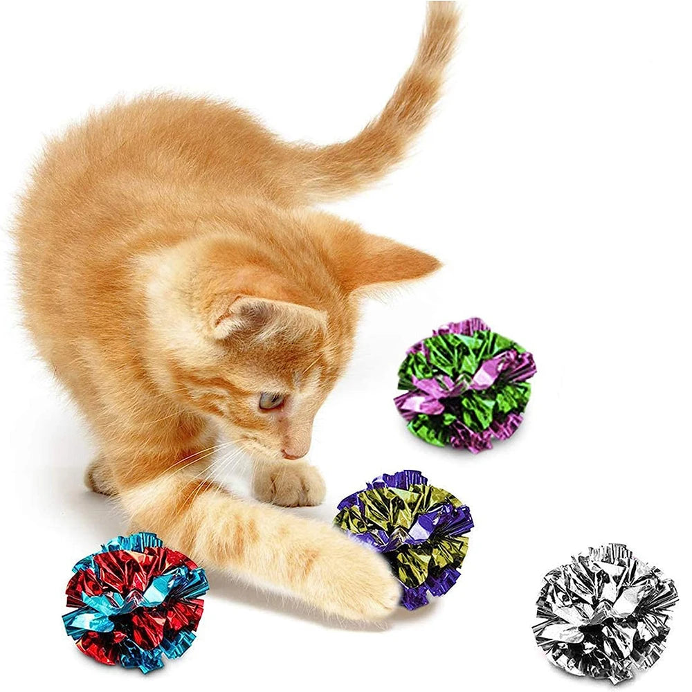 Bolas arrugadas para gatos, bolas coloridas para masticar y perseguir, bolas arrugadas de Mylar para gatos de interior para mantenerse en forma y activos, juguetes interactivos