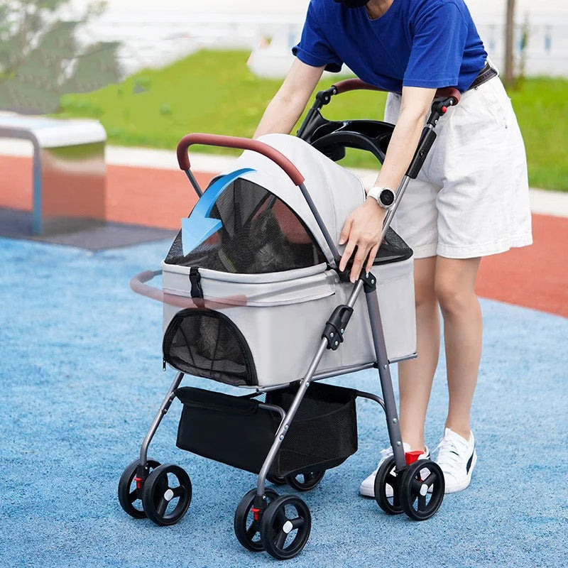 Poussette pour animaux de compagnie, équipement de voyage en plein air, pliable, charge 15kg, roue universelle, chariot de transport pour chien et chat, à la mode, 2024