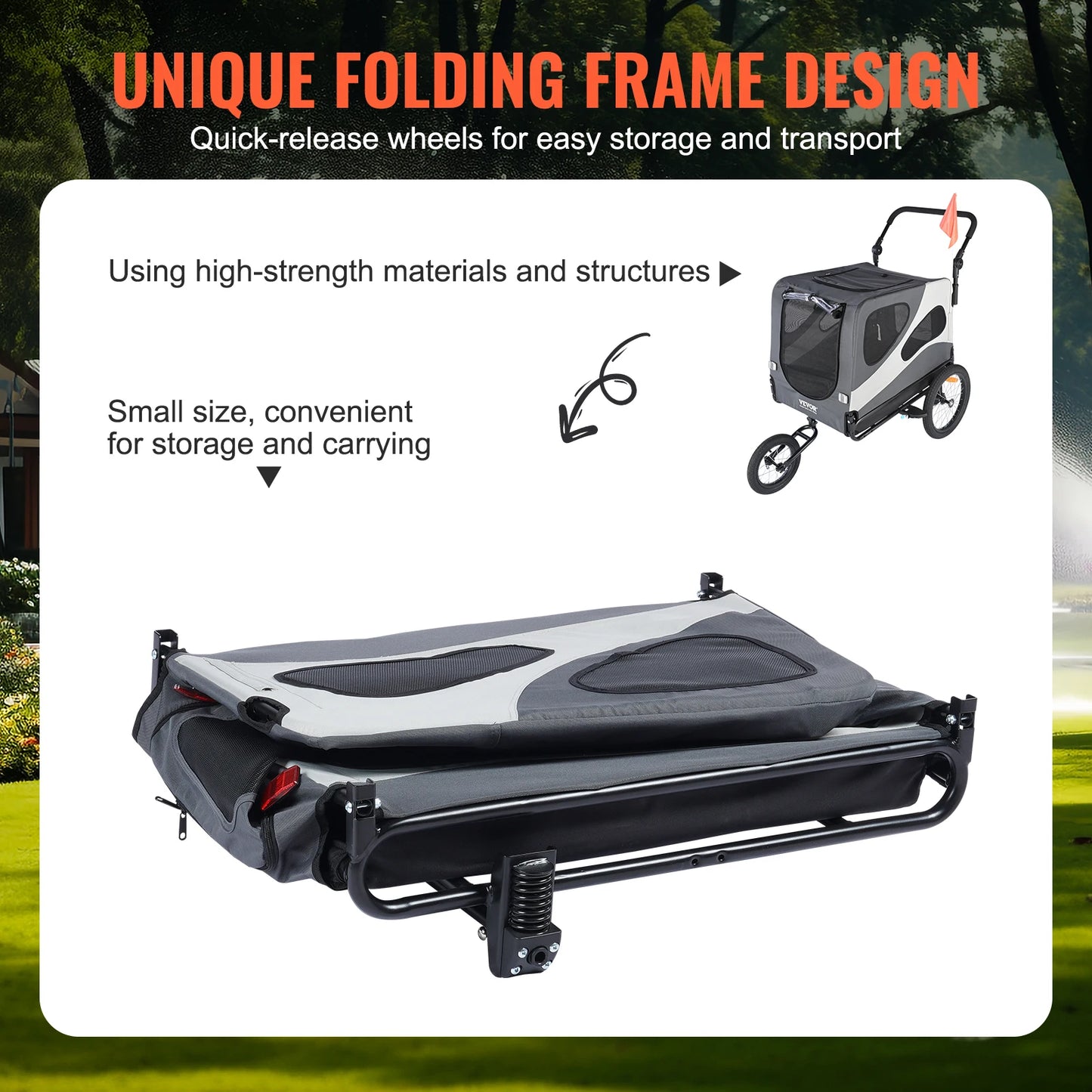 VEVOR 100lbs Dog Bike Trailer 2-in-1 Pet Stroller Cart Bicycle Carrier Folding Cart Frame with Wheels Reflectors Flag for Dogs