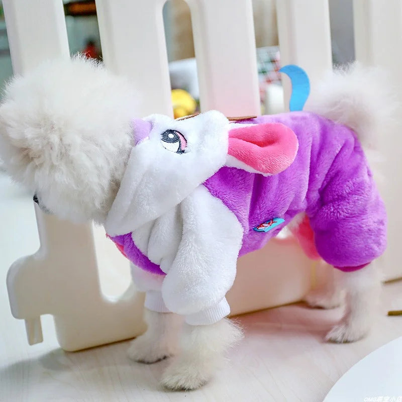 1PC vêtements pour animaux de compagnie chien automne hiver peluche épaissie et chaude licorne rose manteau à quatre pattes adapté aux chiens de petite et moyenne taille