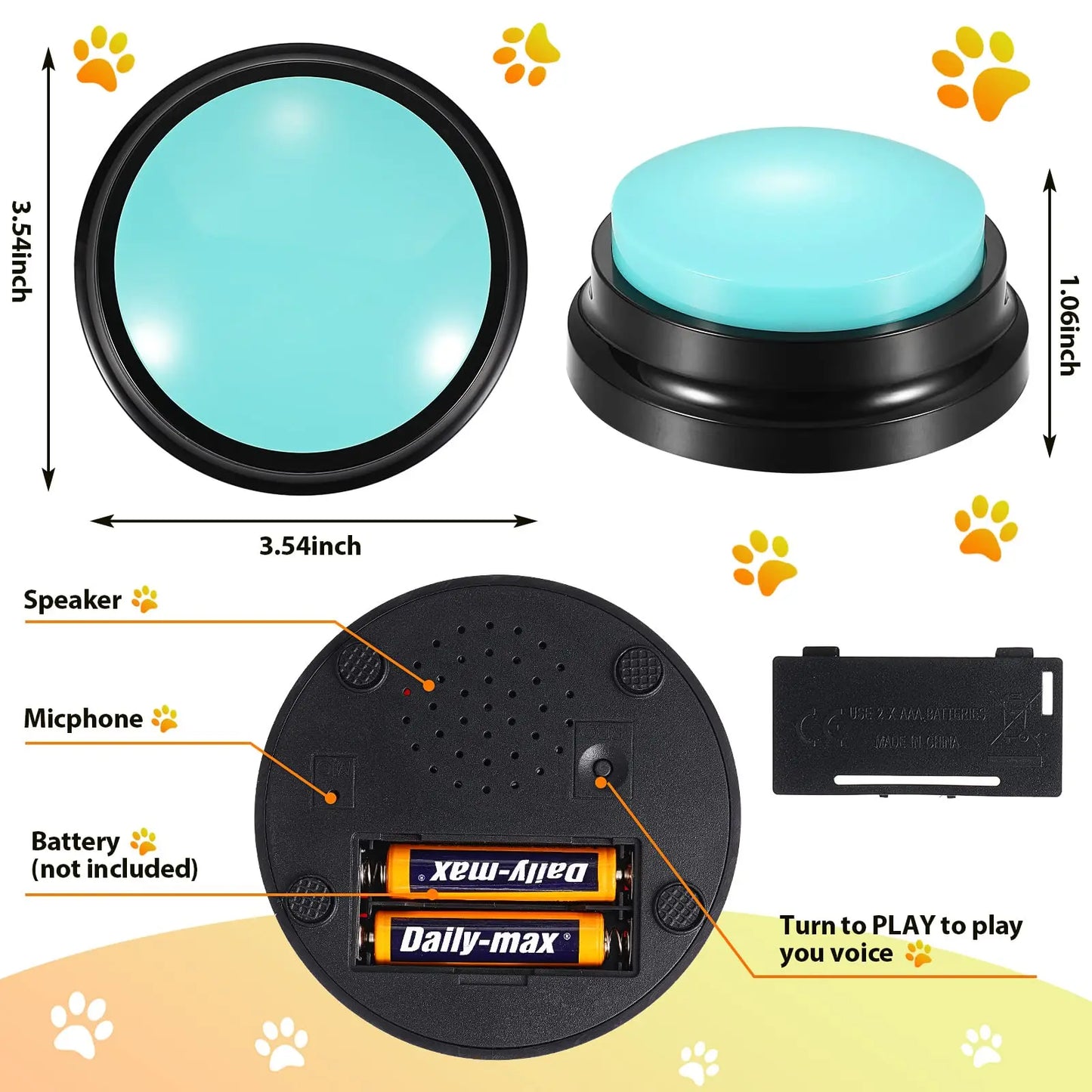 Jouets amusants enregistrables pour animaux de compagnie, démarreurs de voyage parlant pour animaux de compagnie, boutons parlant pour animaux de compagnie, fournitures portables et mignonnes pour animaux de compagnie, Communication pour chien