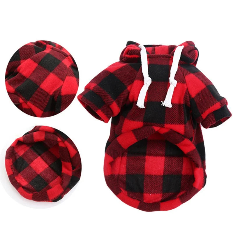 Winter Warm Dog Hoodie Pet Jacket Plaid Pocket Coat Cold Weather Dog Clothes Pet Apparel for Small Medium Large Dogs