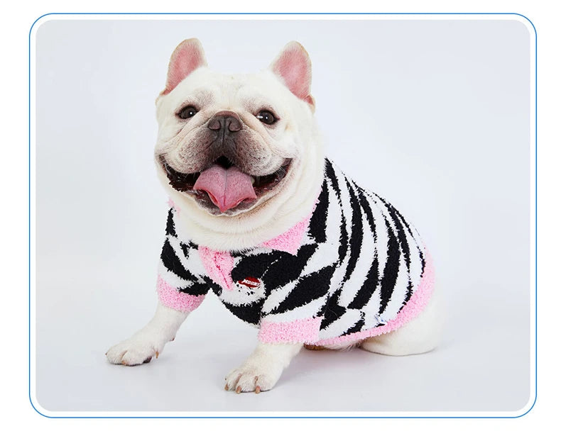 Winter Fleece Dog Sweaters Cat Warm Thicken Fashion Clothing Black and White Rhombus Print Pet Clothes Puppy Dogs Pullover Style