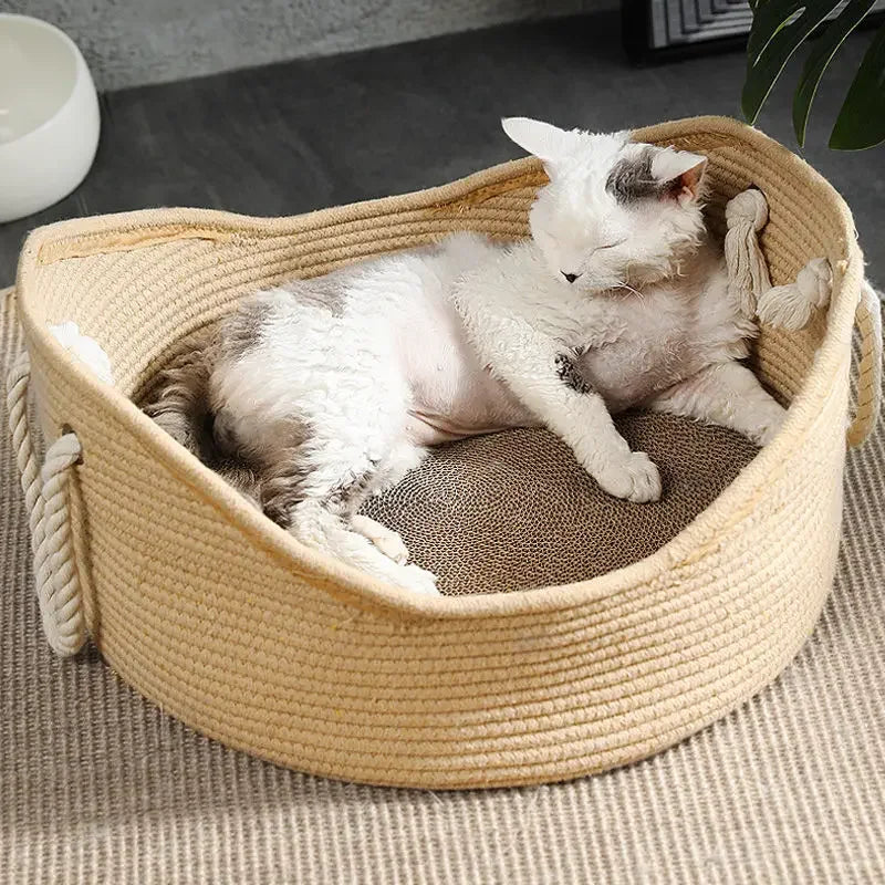 Cama de ratán hecha a mano para gatos, caseta para cachorros, nido fresco tejido de verano para gatos, gatitos, estera para dormir, cojín para tumbona para gatos