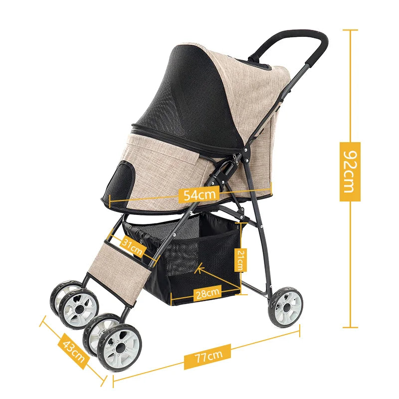 Cochecito portador estable para perros, cochecito para gatitos, carrito de bebé para cachorros y gatos al aire libre, cochecito para correr de gran espacio plegable ligero en 2 colores