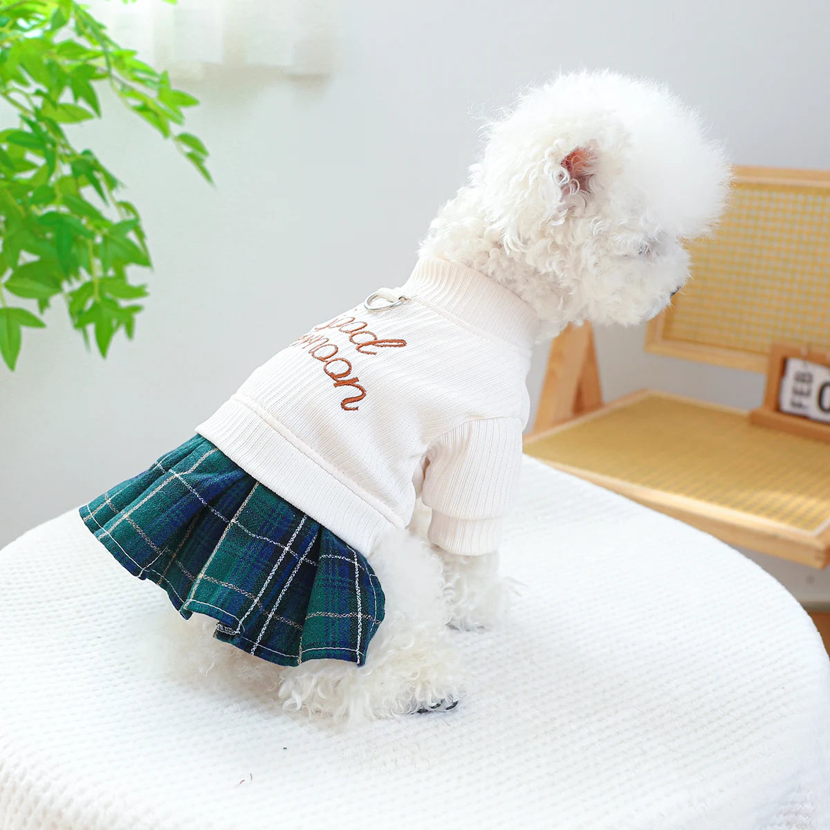 Ropa para mascotas, vestido plisado de punto para perros, cinturón de vestido de princesa, hebilla de cuerda para tirar para perros pequeños y medianos, primavera y otoño, 1 ud.