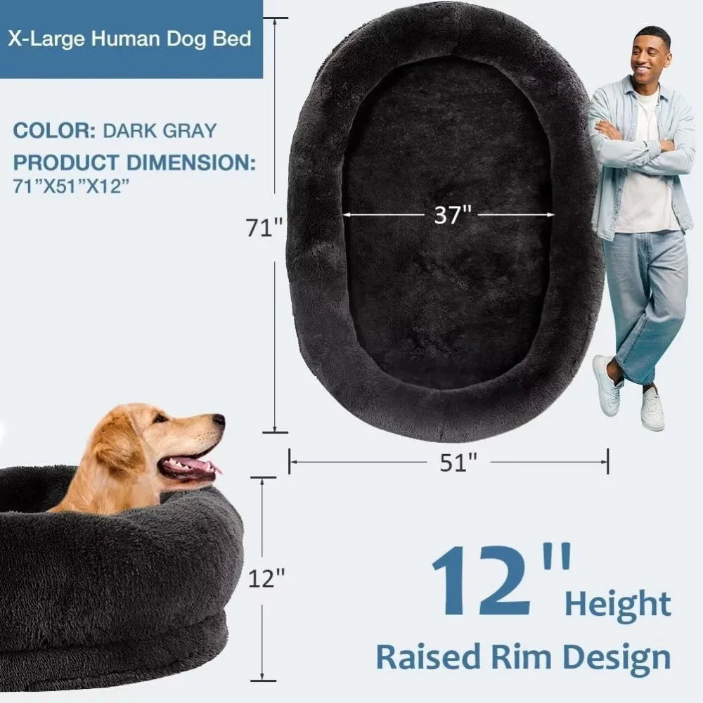 Human Dog Bed for Adults 71"x51"x12" Human Size Dog Bed Giant Dog Bed for People Napping Extra Large Human