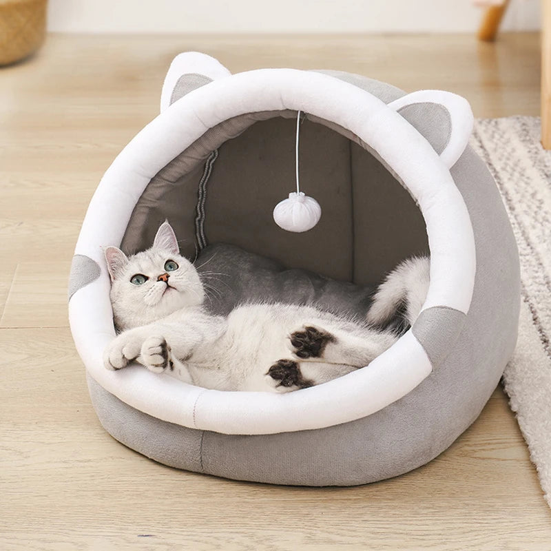 Cat Bed House For Indoor Winter Warm Deep Sleep Comfort Pet Basket Cozy Little Mat With Ball Small Dog Kitten Accessories