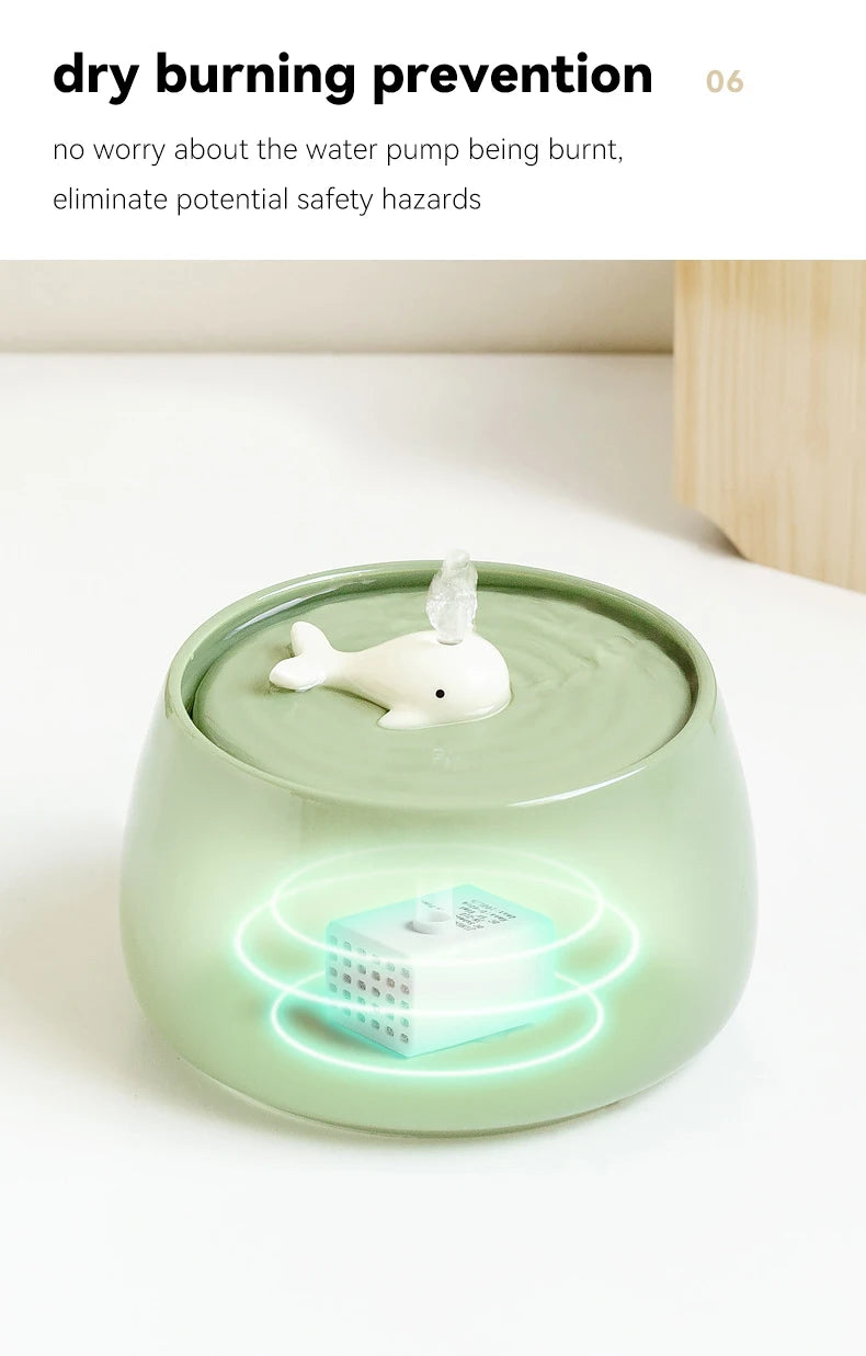 1300ml Cat Water Fountain Ceramic USB Charging Pet Drinker with Filter Small Dogs Water Dispenser with Wooden Stand Bowls