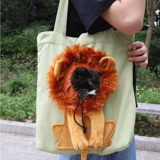 Lion-shaped Shoulder Bag Soft-Sided Carriers Exposed Pet Canvas Bag for Cats Dogs Small Pet Carrier Bag Breathable