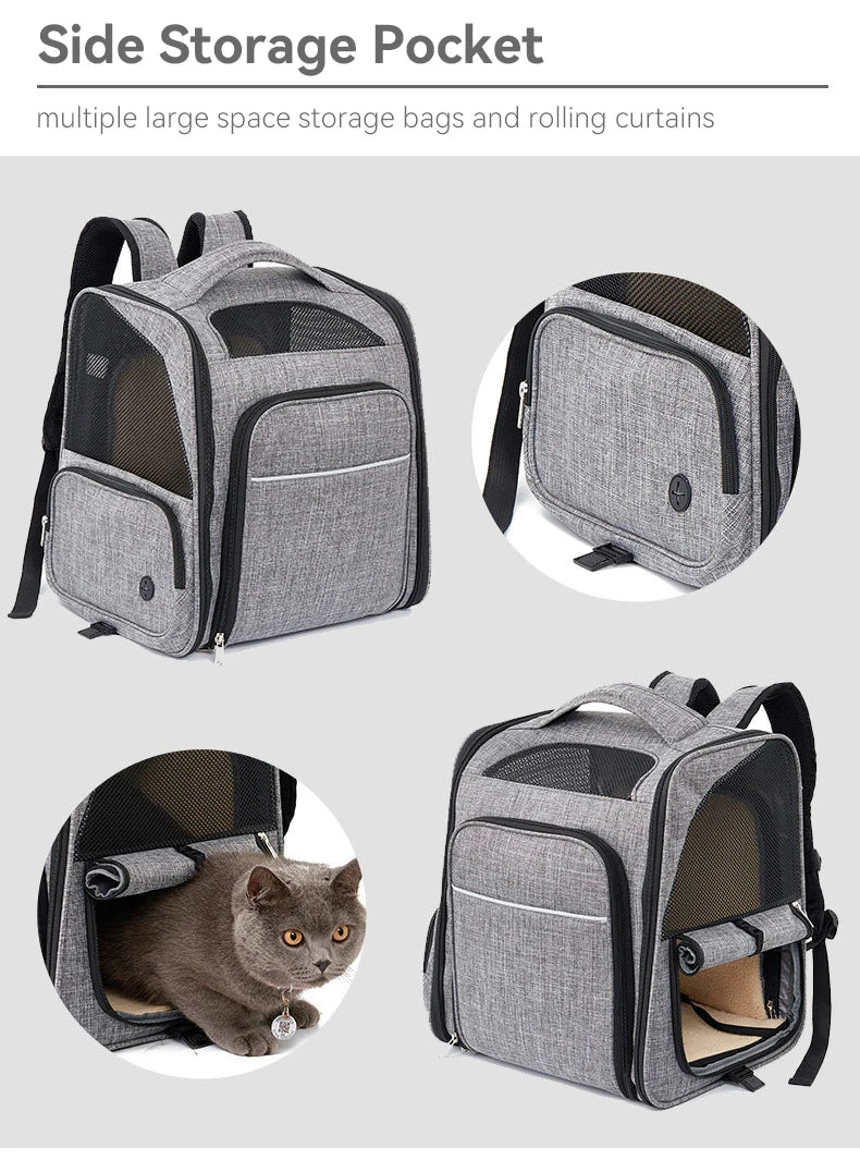 Cat Carrying Bags Breathable Pet Outgoing Travel Backpack Expandable Puppy Kitten Carriers Foldable Cats Large Capacity Bag