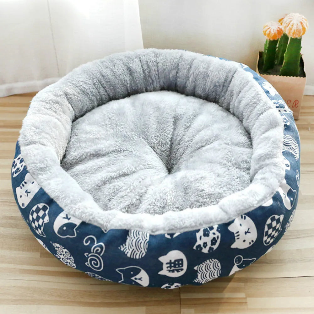 Winter Pet Dog Cat Bed Kennel Dog Round Cat Super Warm Soft Sleeping Long Plush Puppy Cushion Mat Portable Cat Supplies