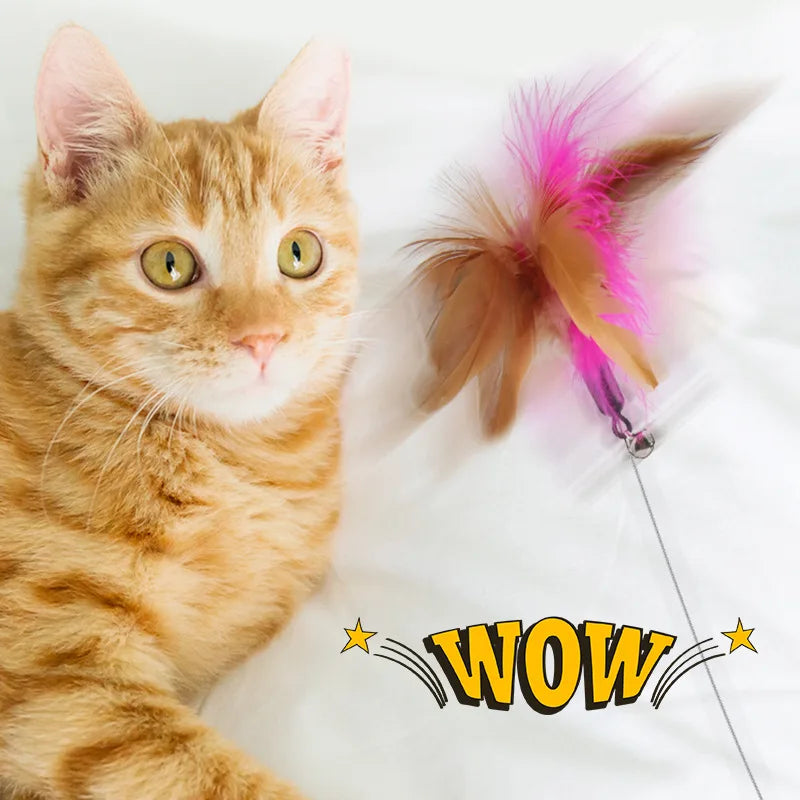 Juguetes interactivos para gatos, divertido palo de Teaser de plumas con campana, Collar para mascotas, varita de juguete para gatitos, juguetes de entrenamiento para suministros para gatos