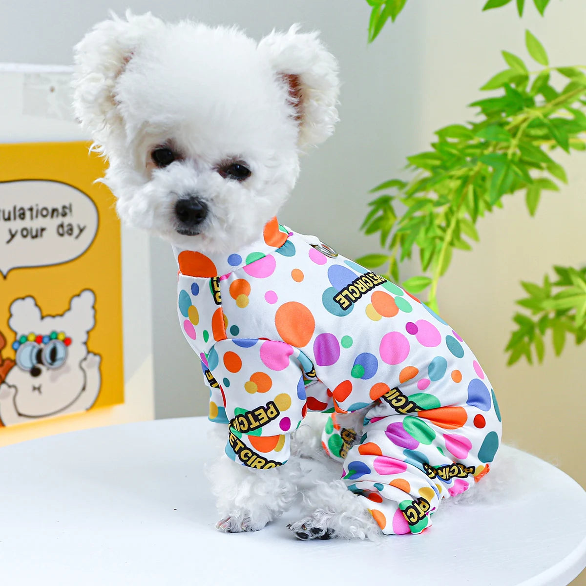 1PC Pet Apparel Dog Cat Spring Autumn Thin Color Bubble Four legged White Pajamas With Drawstring Buckle For Small Medium Dogs