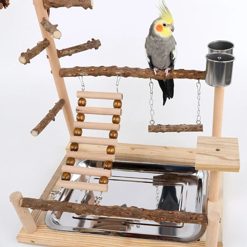 Hotsale oiseau balançoire jouet en bois perroquet perche support de jeu avec perles à mâcher Cage aire de jeux oiseau balançoire jouet en bois perroquet perche