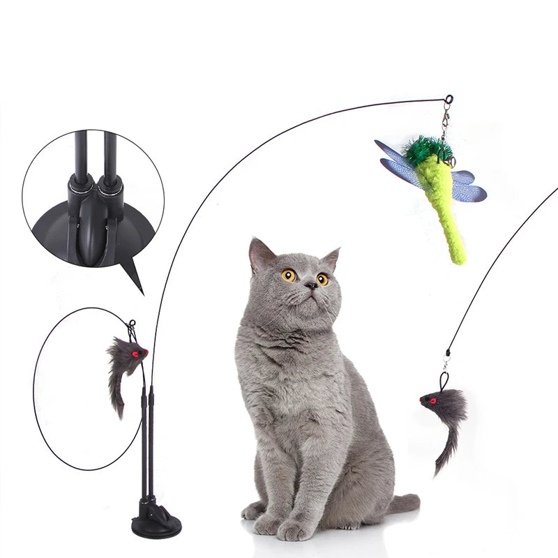 Juguetes para gatos, pájaro de simulación interactivo, pájaro con ventosa, pluma con campana, palo para gato, juguete para gatito, varita de juguete, suministros para gatos