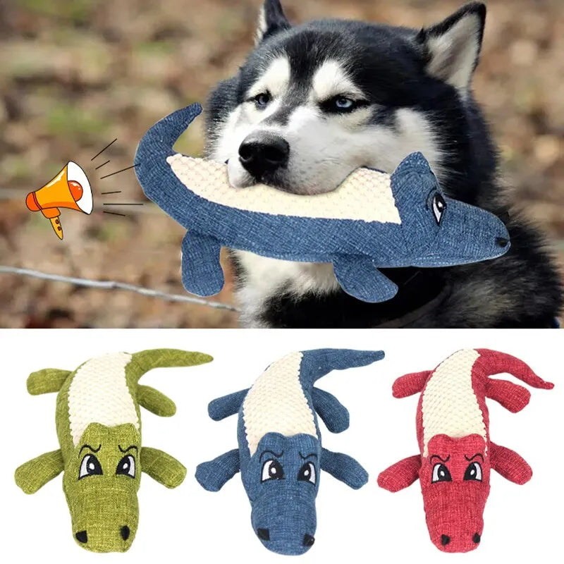 Juguetes para masticar para mascotas, animales de dibujos animados interactivos, peluche con forma de cocodrilo, juguete con sonido para perro, suministros de entrenamiento para rechinar los dientes