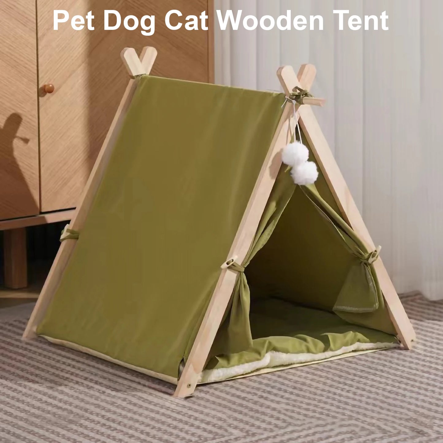 Summer and Winter Wood Cat Dog Bed Simple Design Wooden Pet Tent Mosquito Prevention Pet Sleeping House Indoor Cat Beds Product