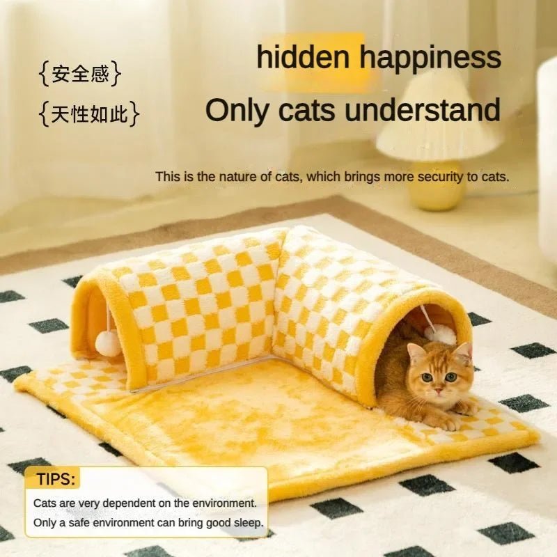 Cute Cat Bed Toy Tunnel Arctic Velvet Thickened Skin-friendly Comfortable Cat Bed Deep Sleeping Pet Mat Cat Accessories