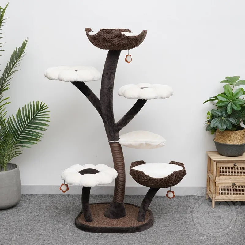 Torre de madera con árbol para gatos, suministros de entrenamiento para gatos, rascadores de torre para mascotas, interior, grande, suministros de ejercicio para mascotas, cama de juguete