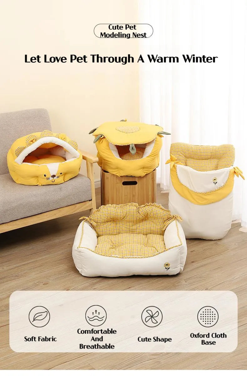 New Pet Bed Comfortable Cat Bed Dog House Cute Pet Tent Deep Sleep Plush Kennel Warm Pet Sofa Bed Pet Supplies