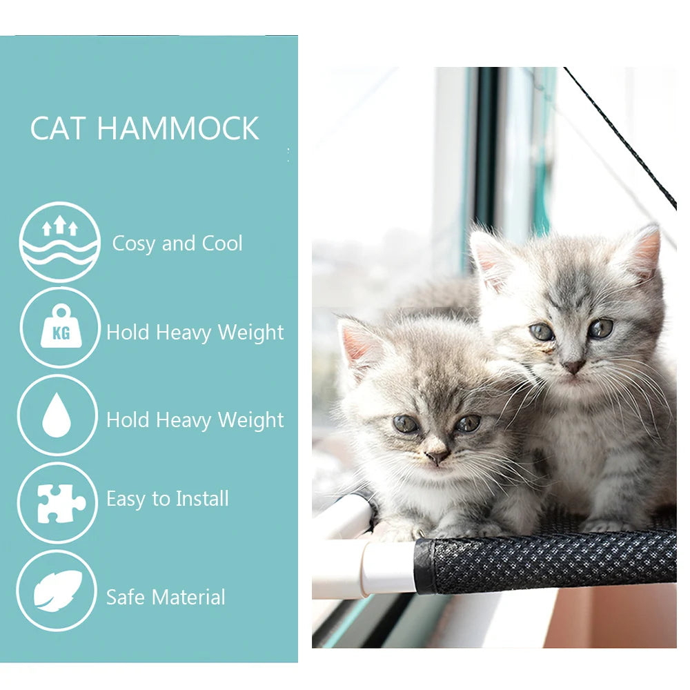 Cat Hammock Bed Breathable Deck Window Suction Cups Seat Cat Shelves Sunbath Hammock Bed for Cat Hold UP to 10KG 22lbs