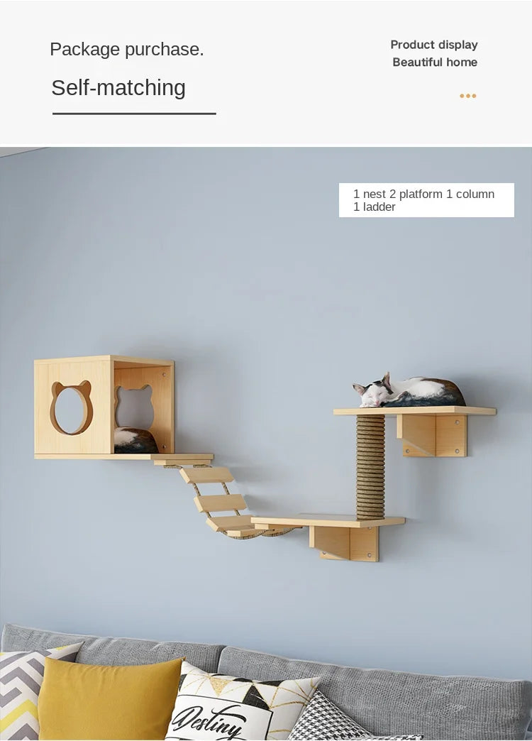 Torres de árbol para gatos montadas en la pared para gatos grandes, suministros de entrenamiento altos, descanso para nido de gatos, estructura de juego, suministros para gatos, juguetes