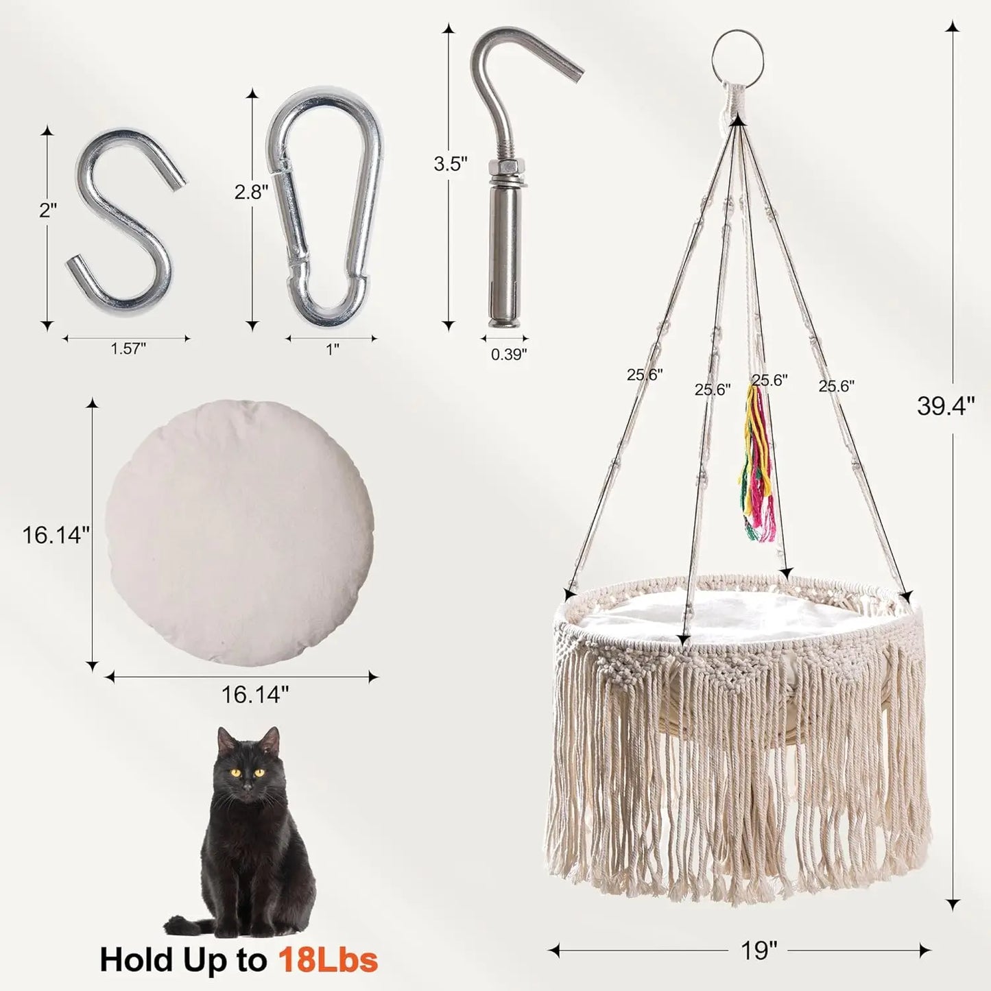 Mewoofun Macrame Cat Hammock Hanging Swing Cat Bed Basket Home Pet Cat Accessories Cat House Bed for Sleeping Playing