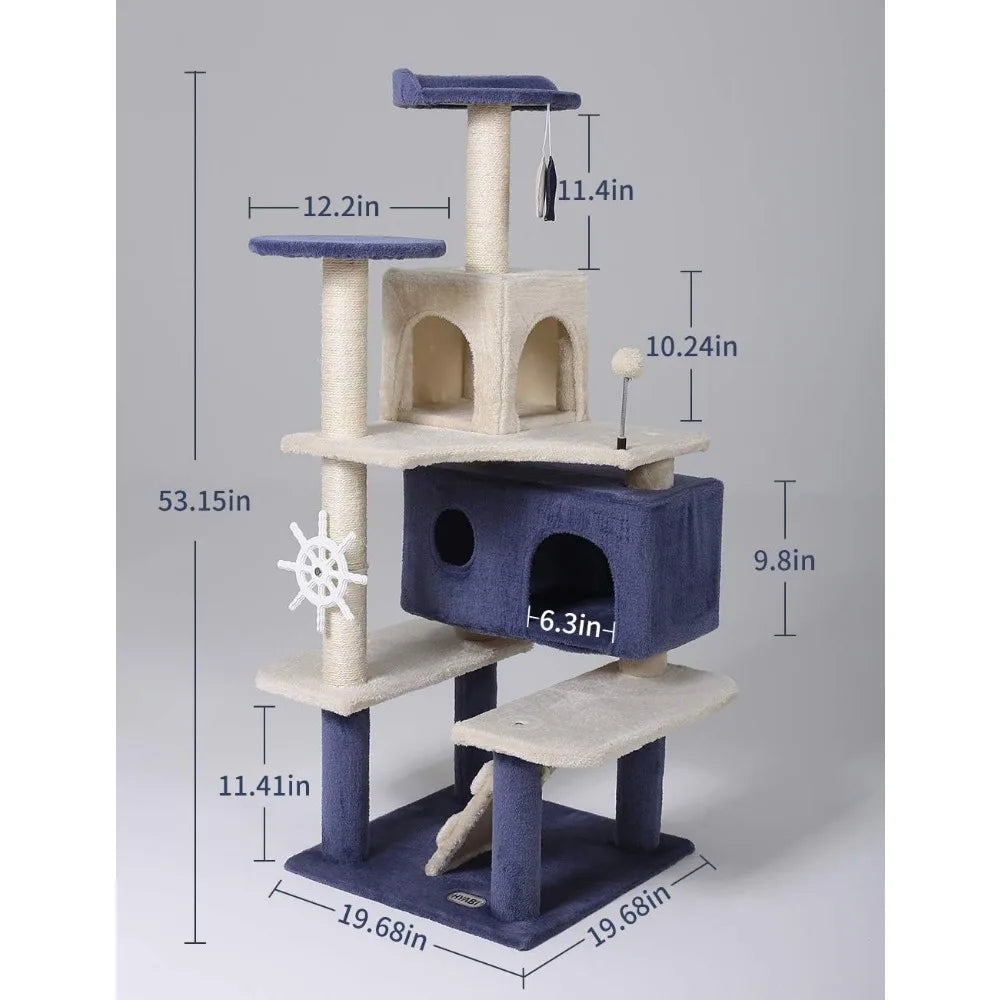 Arbre à chat à plusieurs étages de 53 pouces, maison de jeu d'activité pour chaton de luxe et confortable