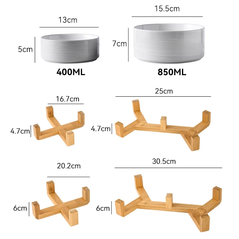 Bol en céramique pour chat, peint à la main pour chiens, mangeoires d'eau et de nourriture pour animaux de compagnie, Double bol à boire avec support en bois pour chiot