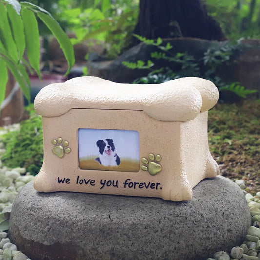 Resin Pet Urns Dogs Cats Cremation Urn Peaceful Memorial with Photo Frame Cremation Urns for Animal Ashes Funeral Pet Ashes Accessories