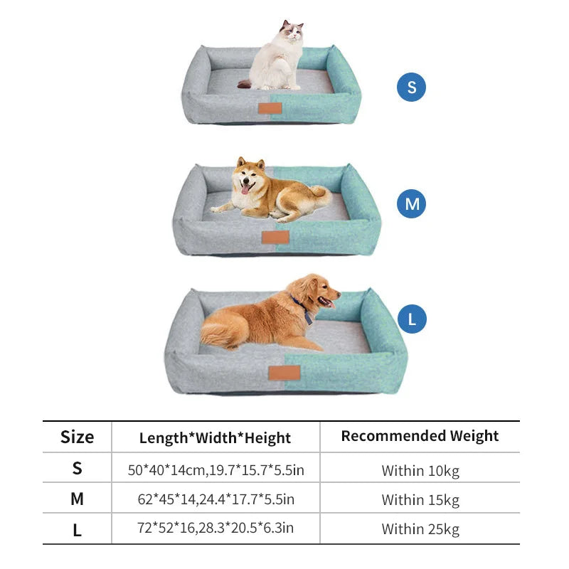 Lit pour chien en coton et lin, lavable et amovible, petit lit pour animal de compagnie, résistant à la mastication, tapis de couchage confortable pour l'extérieur, lits pour chiens de grande taille