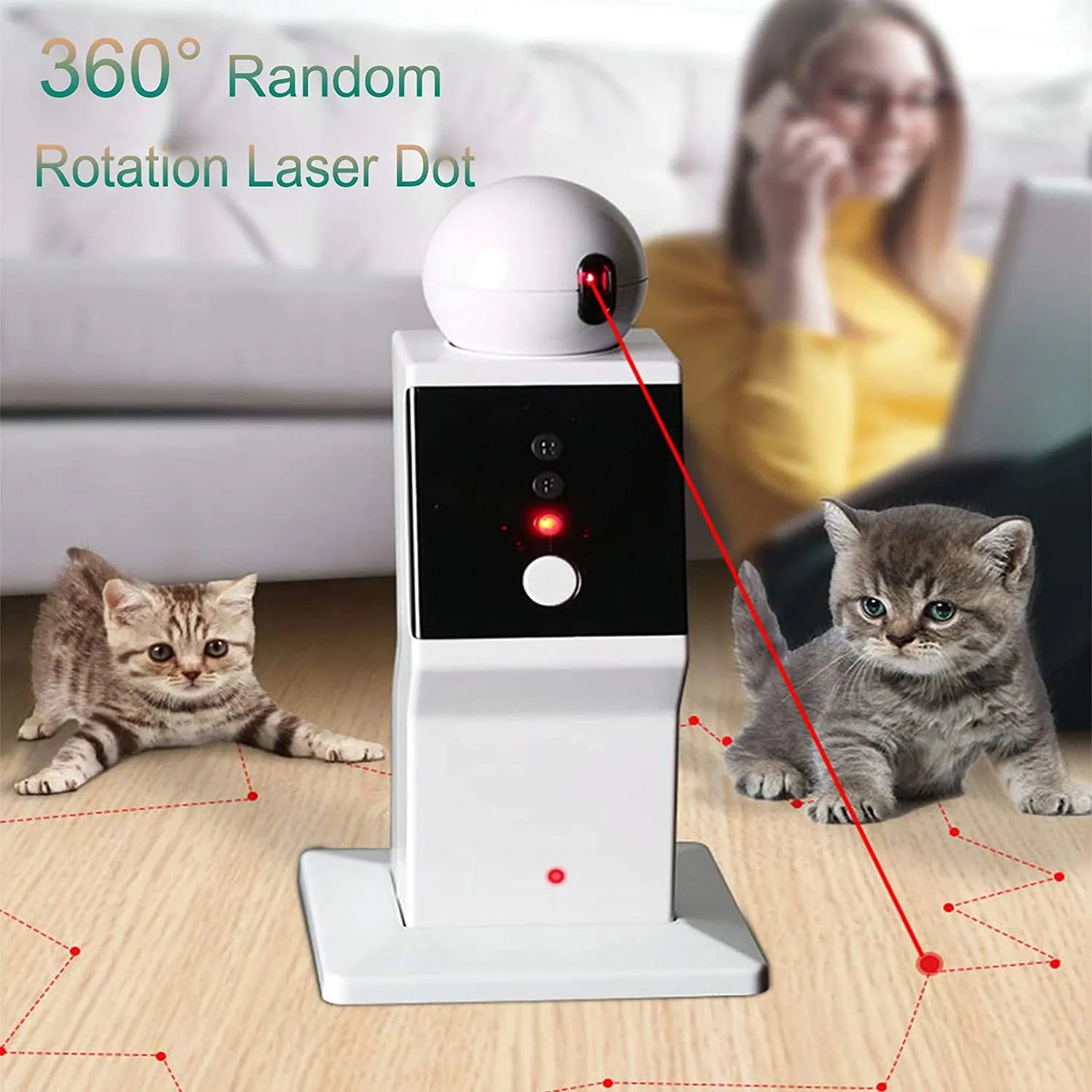 ATUBAN Jouet Laser pour Chat Automatique, Jouet interactif pour Chat Laser à Mouvement aléatoire pour Chats d'intérieur, Chatons, Chiens, Jouet d'exercice à Point Rouge pour Chat