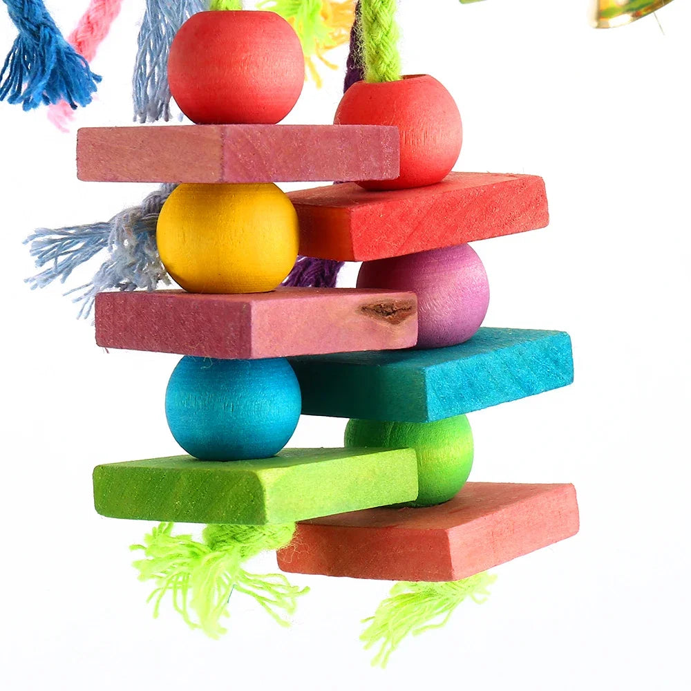 Jouets en bois pour perroquets, Cage à oiseaux suspendue, jouets à mâcher, blocs de recherche de nourriture multicolores pour oiseaux, perroquets, perruches, produit pour animaux de compagnie