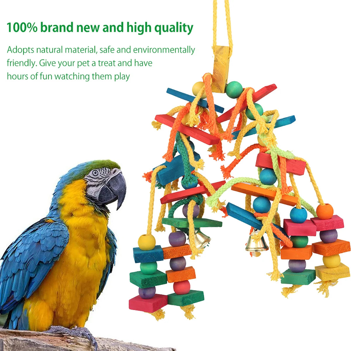 Bois perroquet oiseau jouets suspendus corde échelle pour animaux de compagnie multicolore en bois coton corde oiseaux à mâcher jouet formation accrocher balançoire fournitures pour animaux de compagnie