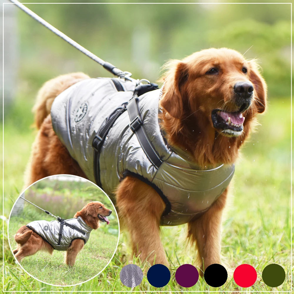 Chaqueta para perros grande con arnés, ropa cálida de invierno para perros Labrador, abrigo impermeable para perros grandes, trajes de Bulldog Francés Chihuahua